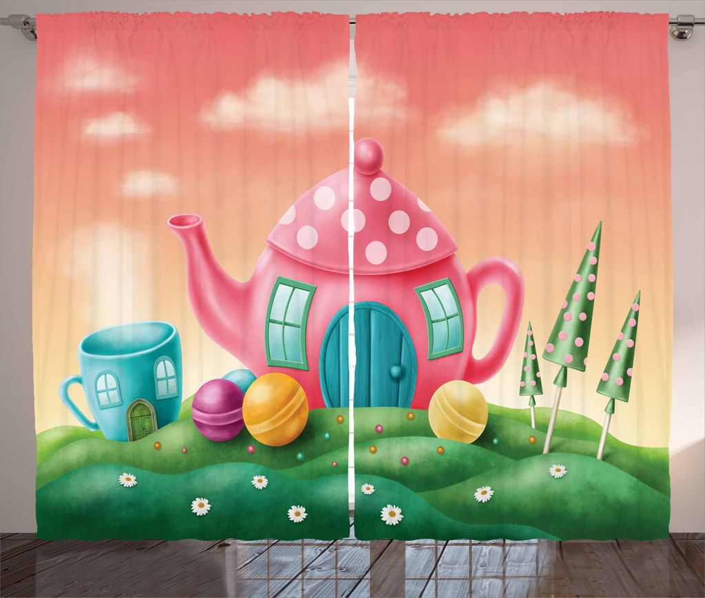 ABAKUHAUS Fantasie Rustikaler Gardine, Polka punktierte Tee-Topf, Schlafzimmer Kräuselband Vorhang mit Schlaufen und Haken, 280 x 225 cm, Fern Gre...