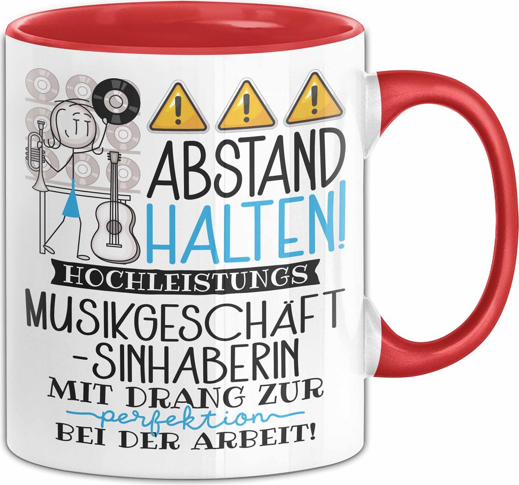Musikgeschäftsinhaberin Tasse Geschenk Lustig Abstand Halten Hochleistungs-Musikgeschäftsinhaberin Mit Drang Zur Perfektion Bei Der Arbeit (Rot)