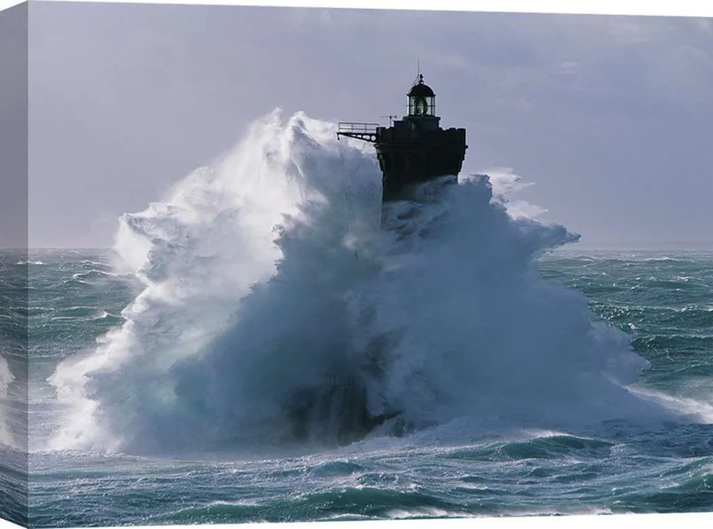 Fotografia Faro in tempesta - Quadro su tela - Jean Guichard, Phare du Four lors d'une tempète - 60x40 cm