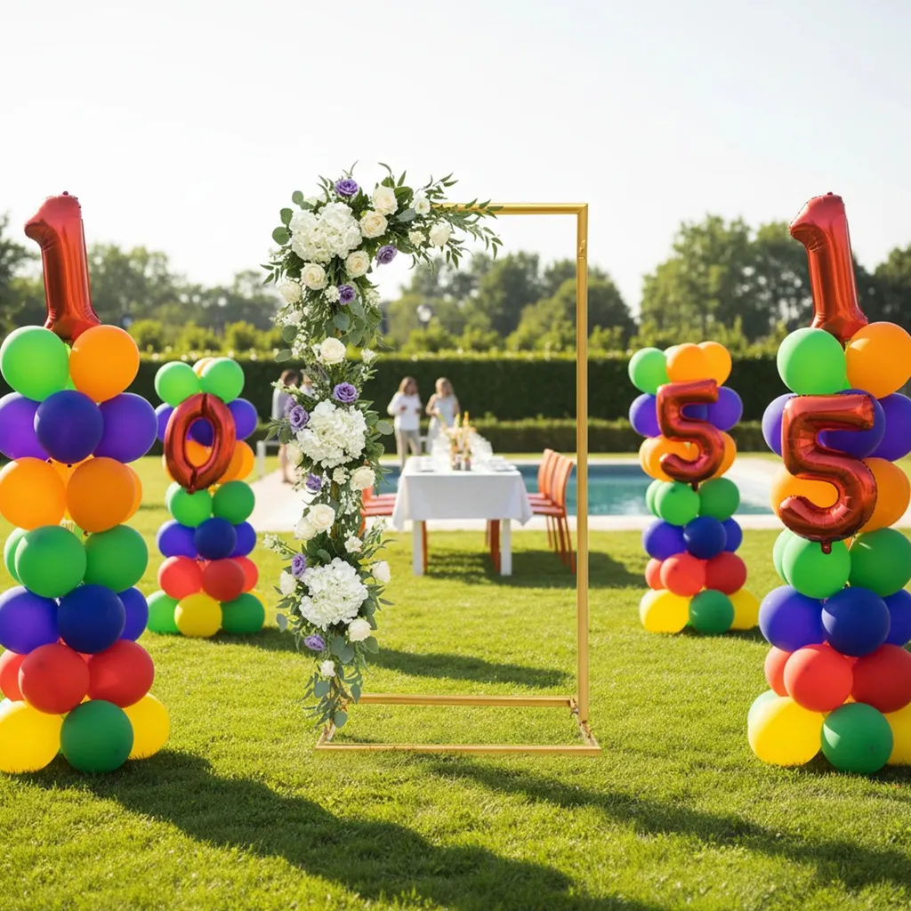 Arche pour cérémonie laïque dorée support métal pour fleurs et ballons - 2