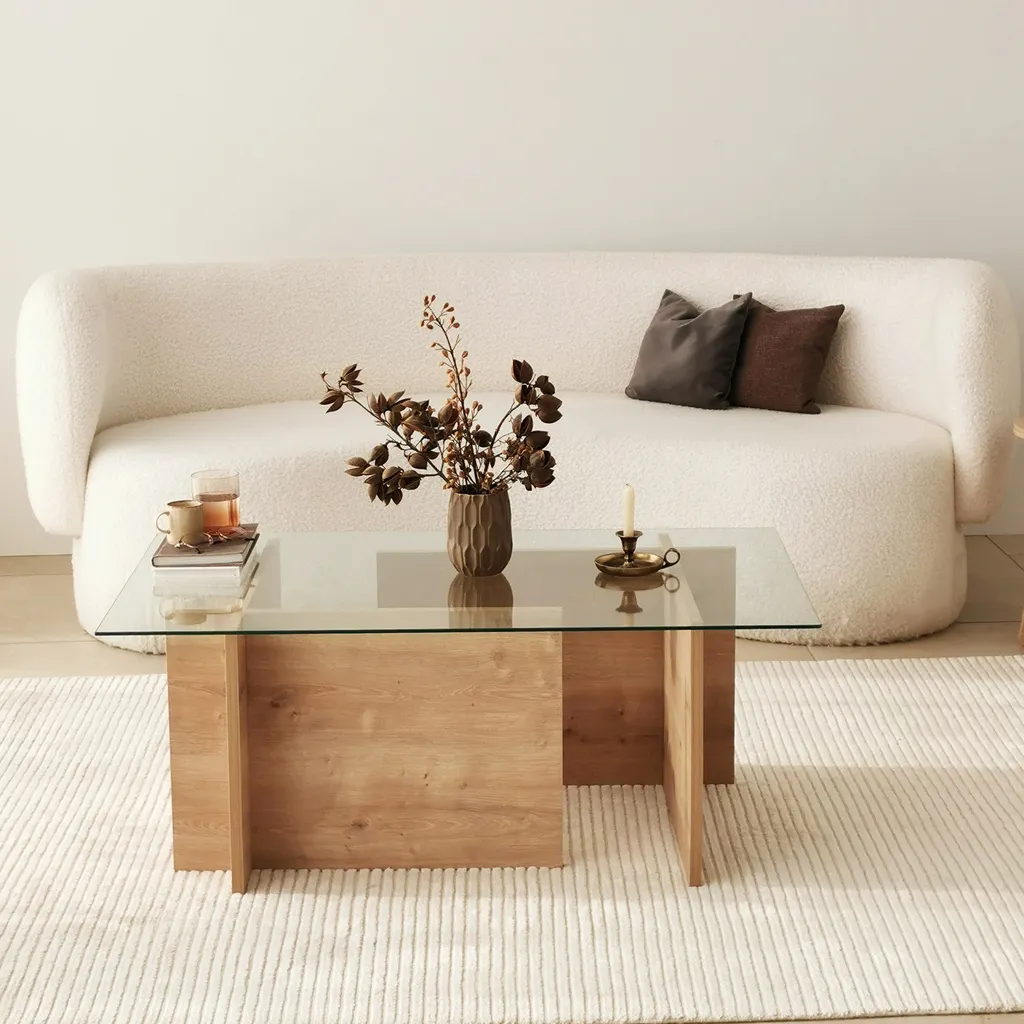 Table basse Escape 105x65cm : Gain de place et design chêne et verre