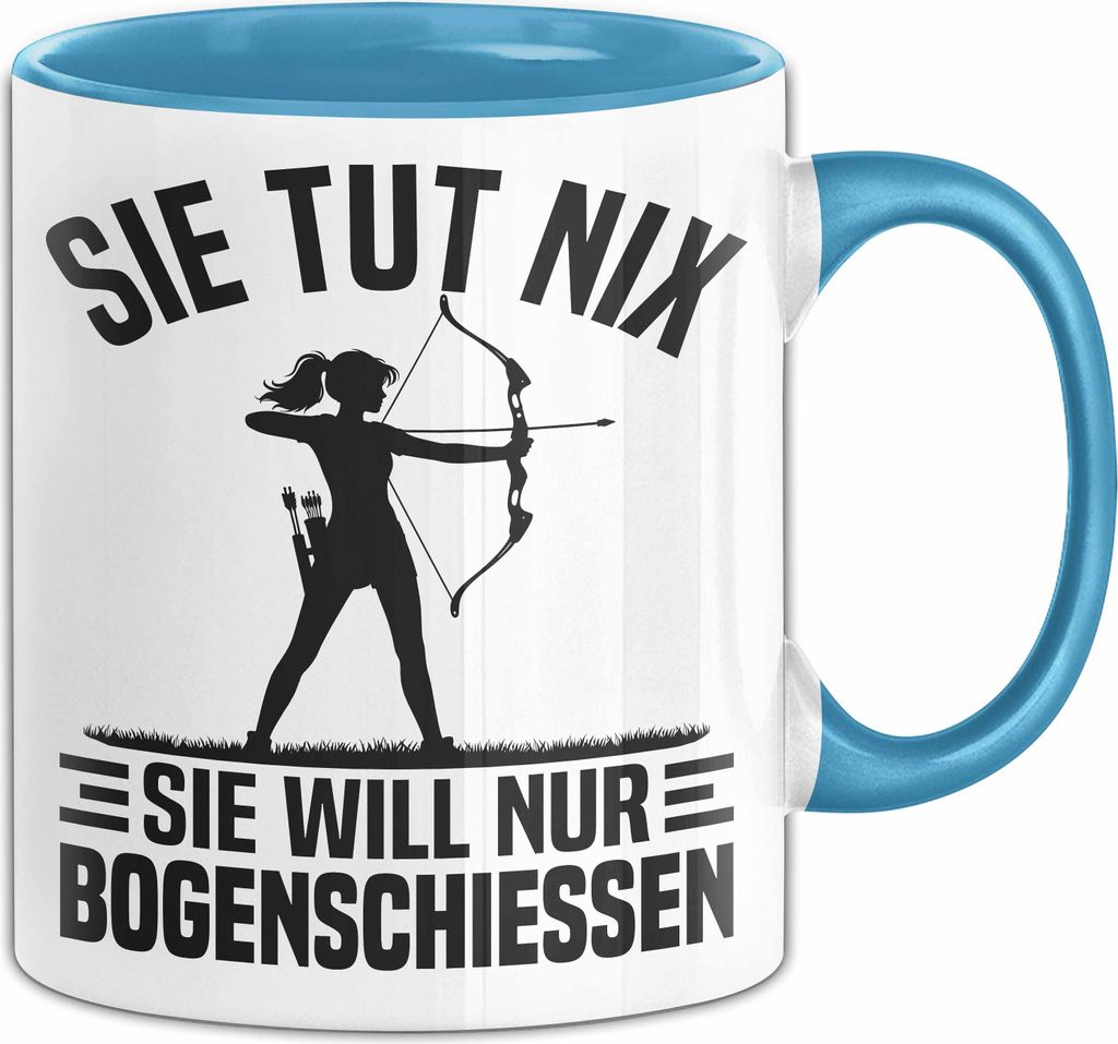 Bogenschützin Tasse Geschenk Bogenschießerin Geschenkidee Frauen Geburtstag Weihnachten Kaffee-Becher (Blau)