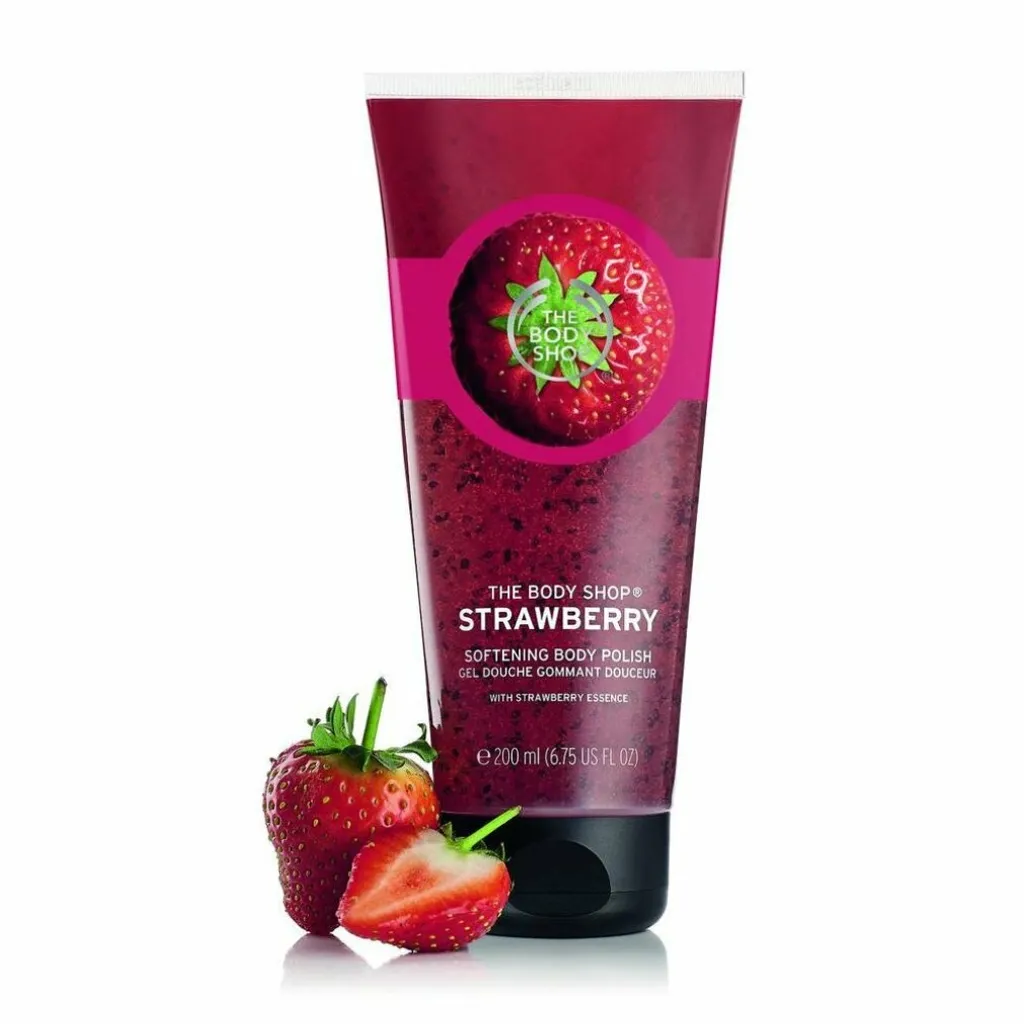 Douche exfoliante fraise pour éliminer les peaux mortes et l'aspect terne