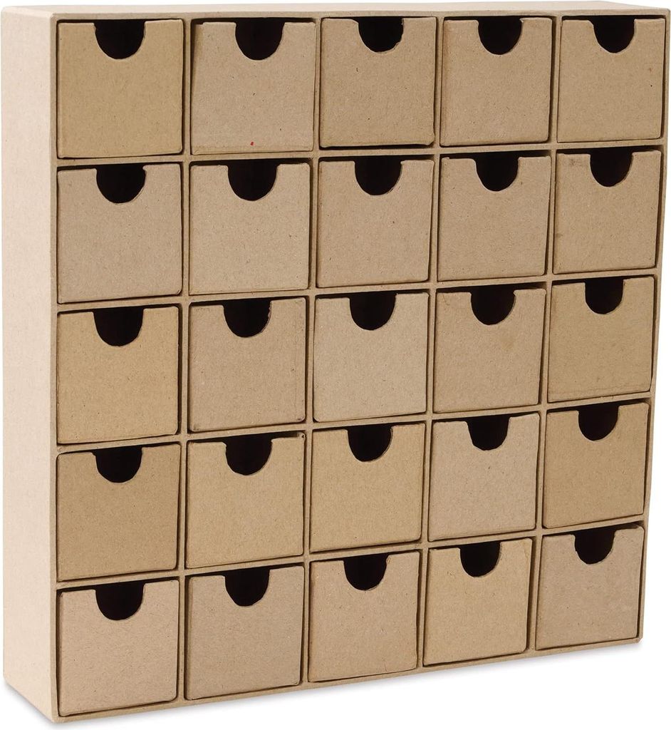 Décopatch HD018O kleine Regal mit 25 Schubladen aus Pappmaché, Adventregal, 5 x 25 x 25 cm, zum Verzieren Kartonbraun