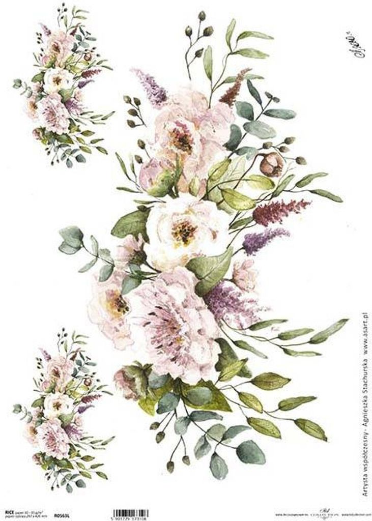 ITD Reispapier Decoupage Bastelpapier A3 Pfingstrosenblüten R563L