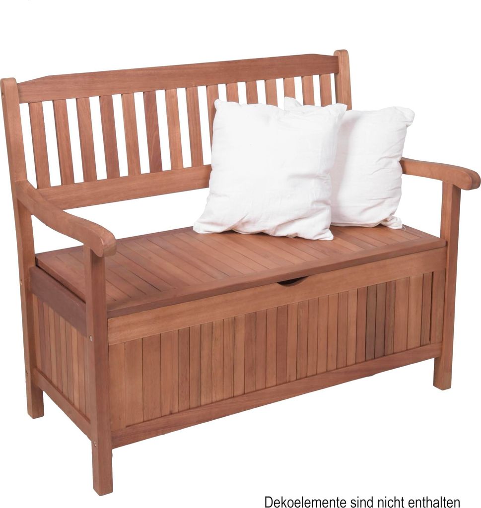 Gartenbank RENNES 2-Sitzer mit Staufach - 107cm Breit, Eukalyptus, Natur | Terrassenbank Wetterfest Sitzbank Outdoor Bank
