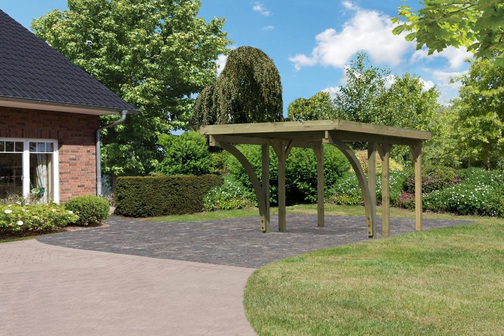 Einzelcarport Classic 1 Holz Überdachung Unterstand PVC-Dach inkl. zwei Einfahrtsbögen kesseldruckimprägniert 273x284,5x234 cm
