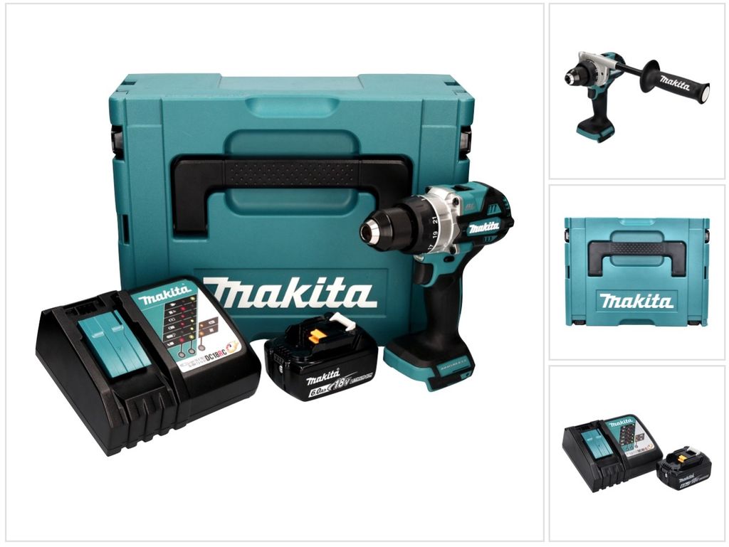 Makita DDF 486 RG1J Akku Bohrschrauber 18 V 130 Nm Brushless + 1x Akku 6,0 Ah + Ladegerät + Makpac
