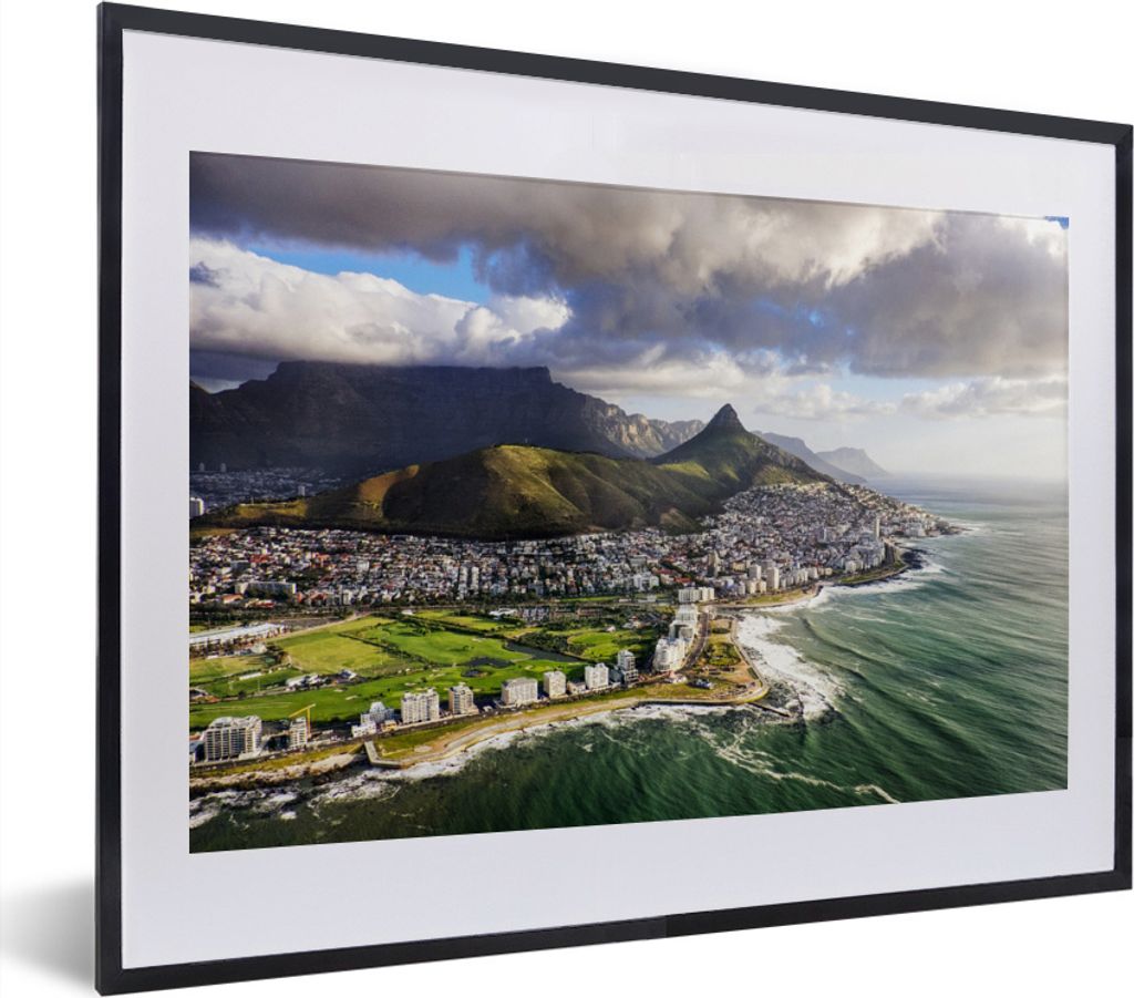 MuchoWow MuchoWow Gerahmtes Poster Atemberaubende Aussicht auf Kapstadt und den Tafelberg 40x30 cm - Poster mit zchwarzem Bilderrahmen - Bilder...