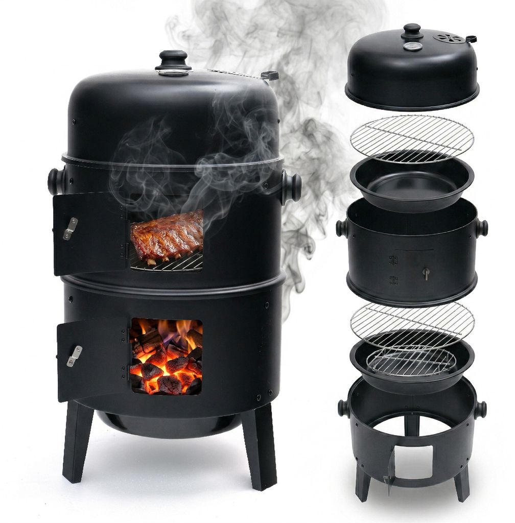 Relaxdays Smoker, 3 en 1, grillade, fumage et cuisson, Image du produit 