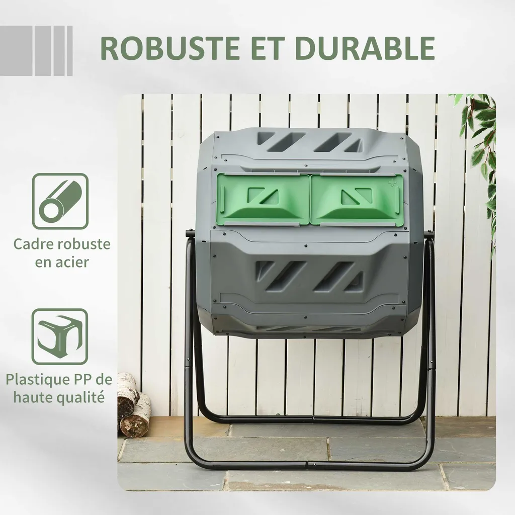 Bac à Compost Rotatif pour Déchets Ménagers avec Double Compartiment 160 L - 9