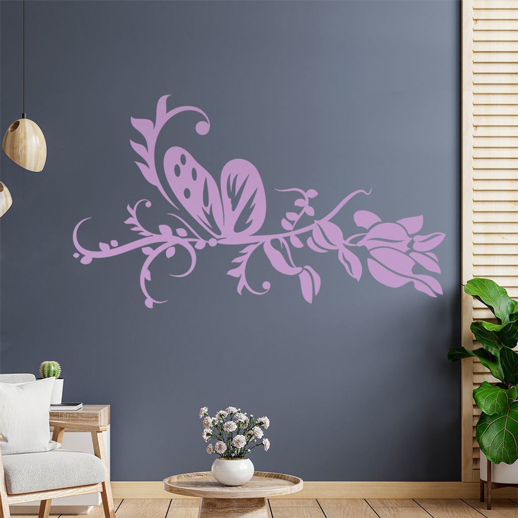 Schmetterling Blüten Ranke Wandtattoo in 6 Größen - Wandaufkleber Wall Sticker - Dekoration, Küche, Wohnzimmer, Schlafzimmer, Badezimmer