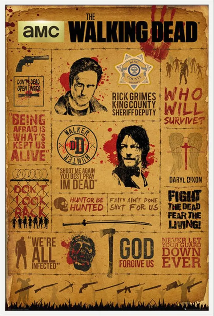 Affiche Walking Dead Encadrée Shinsuke Blanc Protection Vitre Acrylique