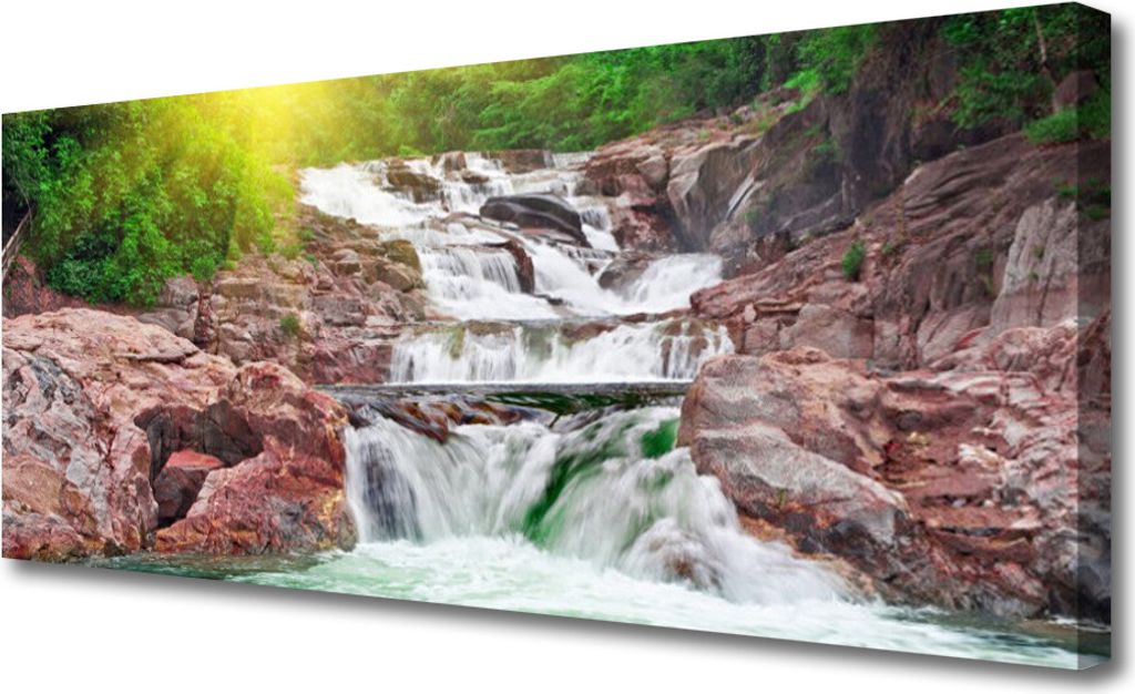 Tulup Leinwand-Bilder 125x50 Wandbild Canvas Kunstdruck Wasserfall Natur