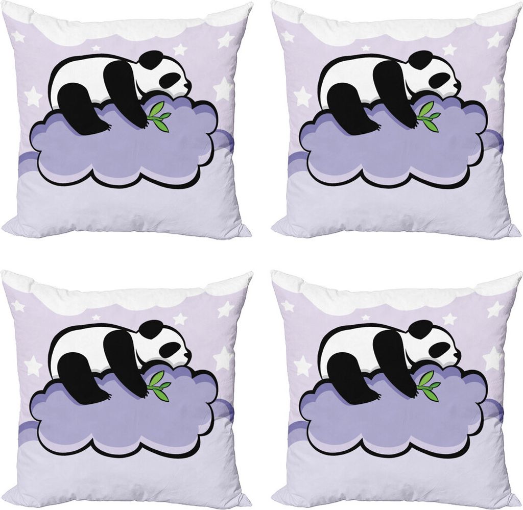 ABAKUHAUS Panda Kissenbezug Set (4 Stück), Schlafen Panda auf Wolke, Moderner Doppelseitiger Digitaldruck, 40 cm x 40 cm, lila Schwarz