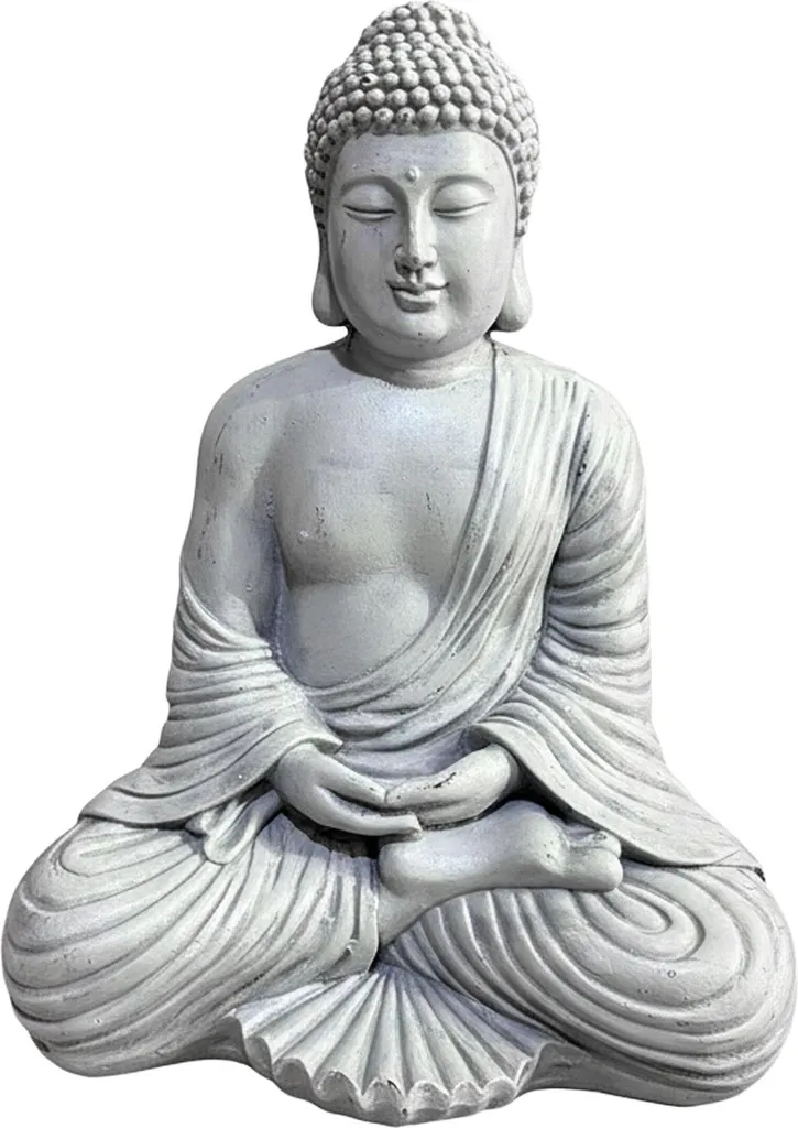 Grande Décoration de Jardin Bouddha Zen 42cm - Finition Pierre Grise