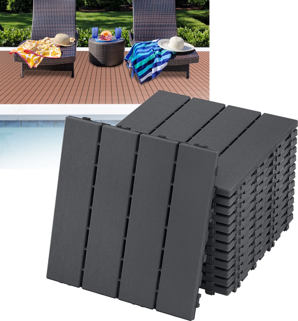 XMTECH Klickfliesen aus Kunststoff für Terrasse und Garten – UV-beständige, flammhemmende Fliesen 30x30 cm, 22 Stück = 2 m², Farbe: Anthrazit