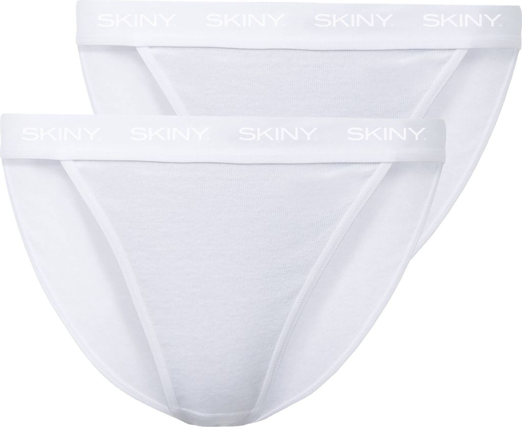 SKINY Damen Tanga, 2er Pack - Unterwäsche, Tanga, Baumwolle, Logobund, einfarbig Weiß 36