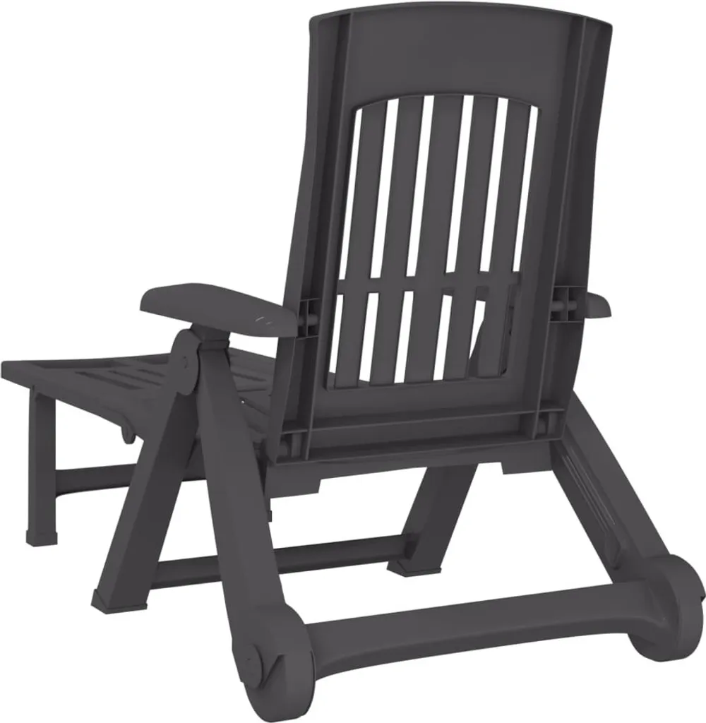 Chaise longue pliante avec roulettes anthracite en PP résistant