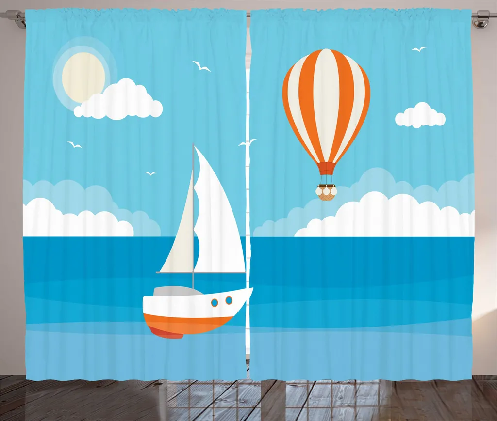 Rideau XL Anti-Regard Thème Mer et Ballon pour Chambre 280 x 225 cm