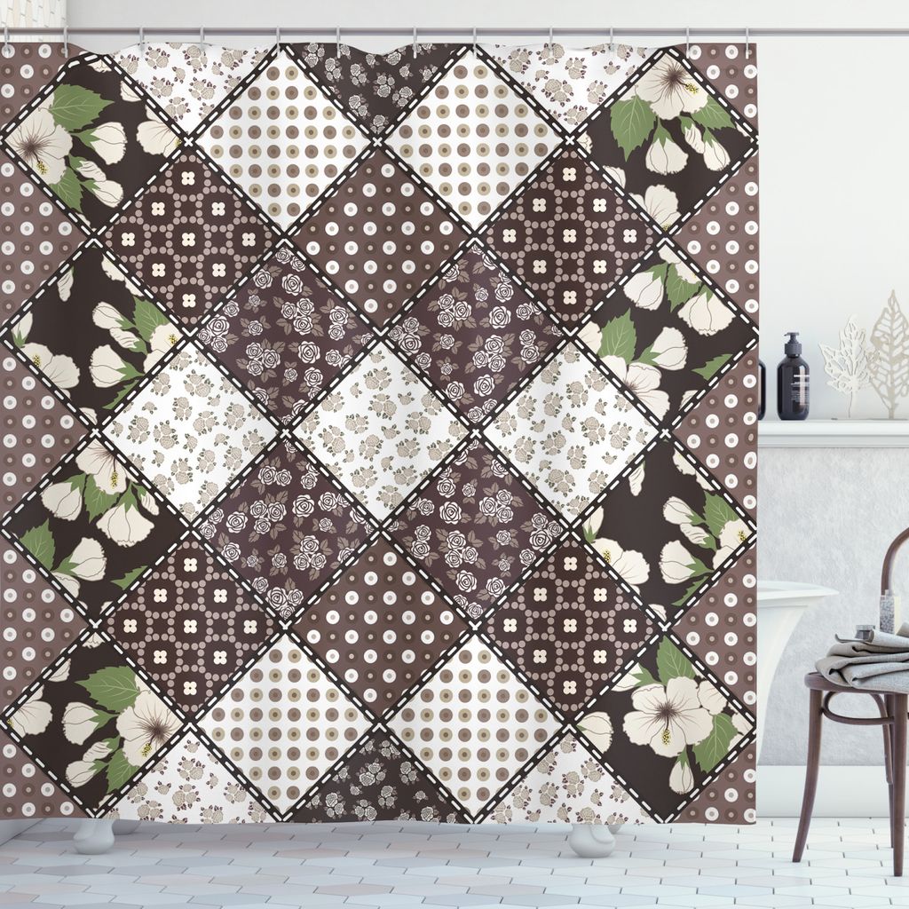 ABAKUHAUS Retro Duschvorhang, Vintage Blumen-Braut, Digital auf Stoff Bedruckt inkl.12 Haken Farbfest Wasser Bakterie Resistent, 175 x 220 cm, Brau...