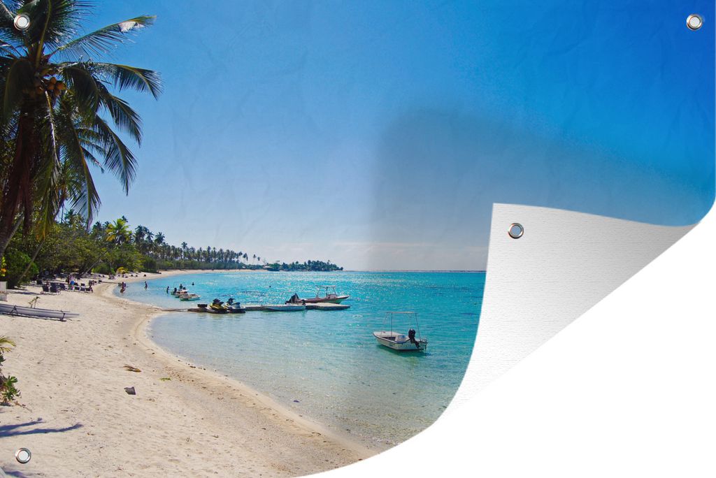 MuchoWow 120x80 cm Outdoor-Poster Gartendeko Sichtschutz Garten Poster für den Garten Das Ufer des Strandes auf der Insel Moorea in Französisc...