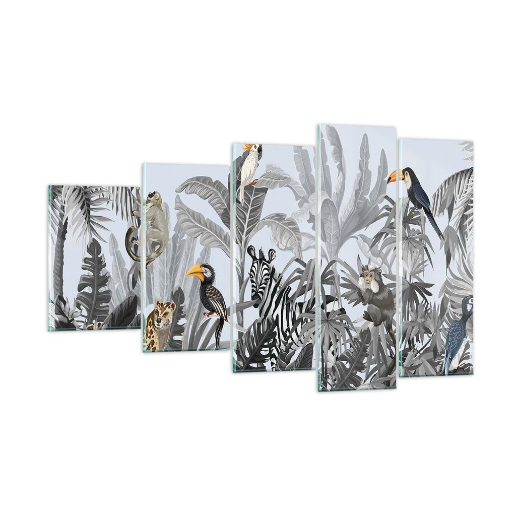 Bilder auf glas - 5 Teile - Dschungel Tiere Tukane - 100x60cm - Glasbilder - Wandbilder - Bilder - zum Aufhängen bereit - Wanddekoration aus Glas ...