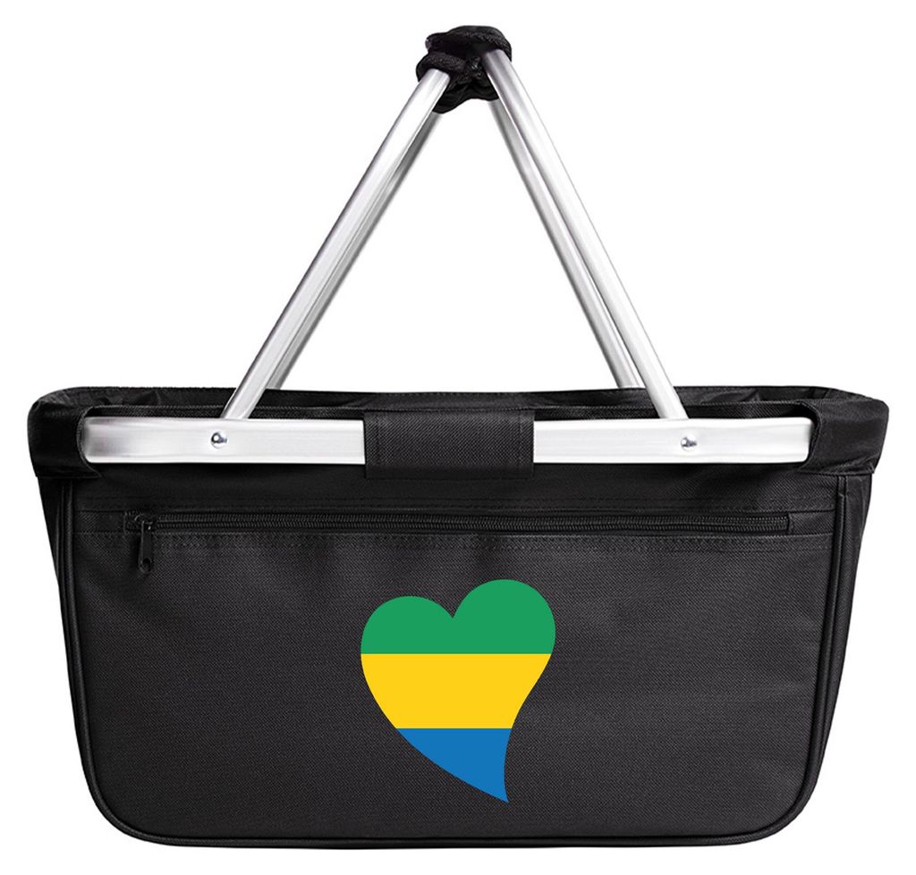 Huuraa Einkaufskorb Gabun Flagge Herz 20 Liter Black faltbarer Tragekorb Geschenkidee