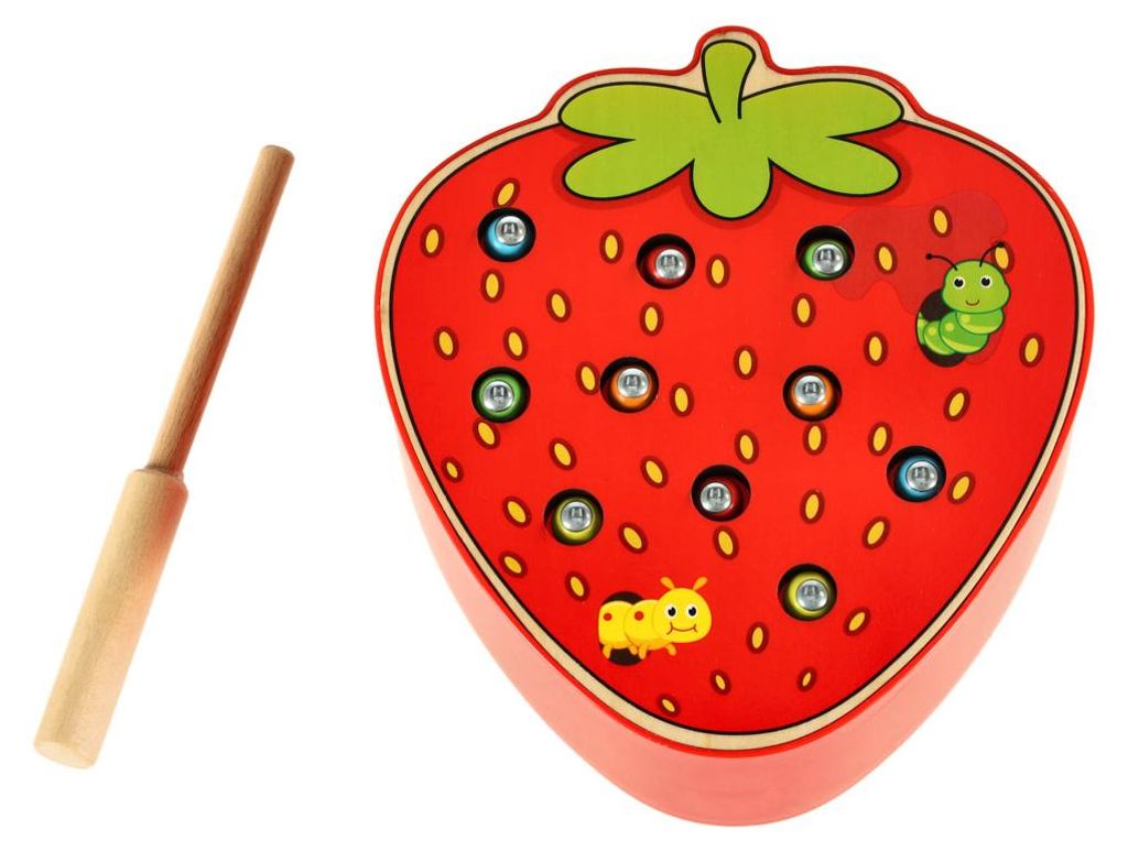 Magnetická drevená jahodová húsenica Montessori – hračka s Obrázok produktu 