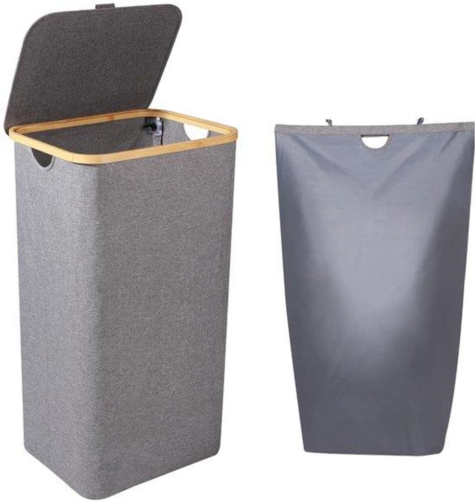 Graue 100L Wäschebox mit Deckel und abnehmbarer Tasche