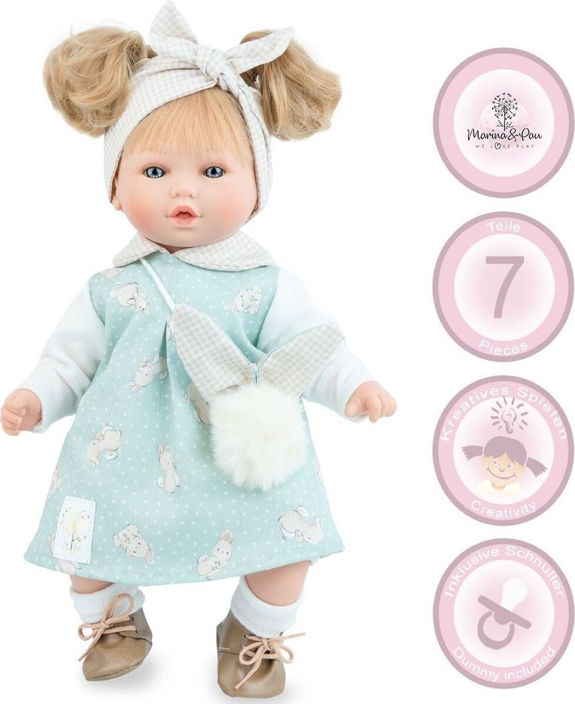 Puppe Leni 40 cm mit langen Haaren & Schnuller Weichkörper für Kinder