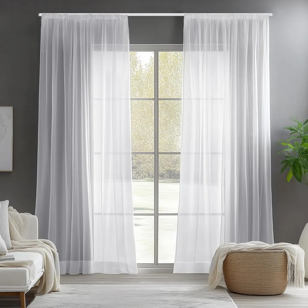 Paire de Voilages Transparents Blancs 175x140 cm pour Salon et Chambre