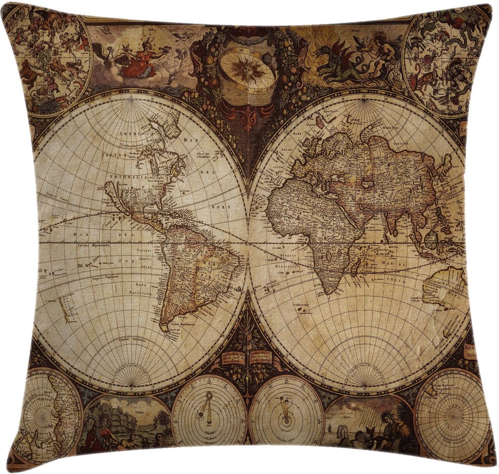 ABAKUHAUS Weltkarte Kissenbezug, Historische alte Atlas, Dekokissenhüllen Waschbar Inn/Outdoor Beidseitiger Druck mit Reißverschluß, 40 x 40 cm,...