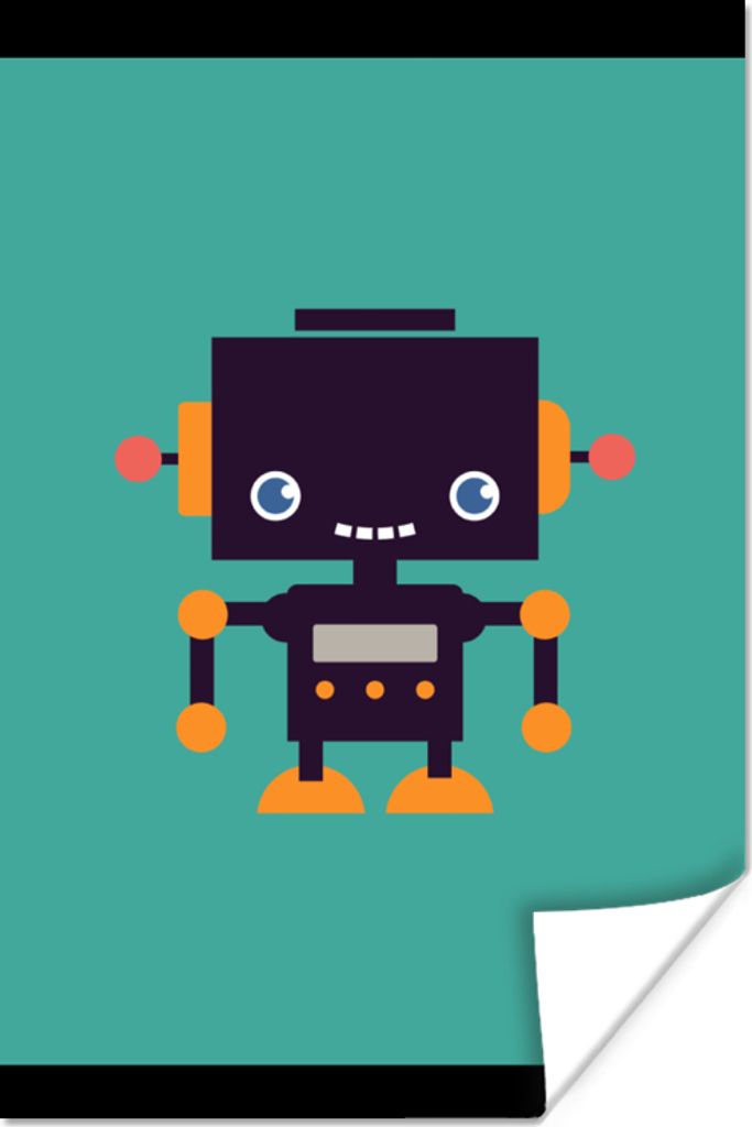 MuchoWow Poster Roboter - Gesicht - Antenne - Blau - Jungen 30x40 cm - Wandplakat - Poster Kinderzimmer