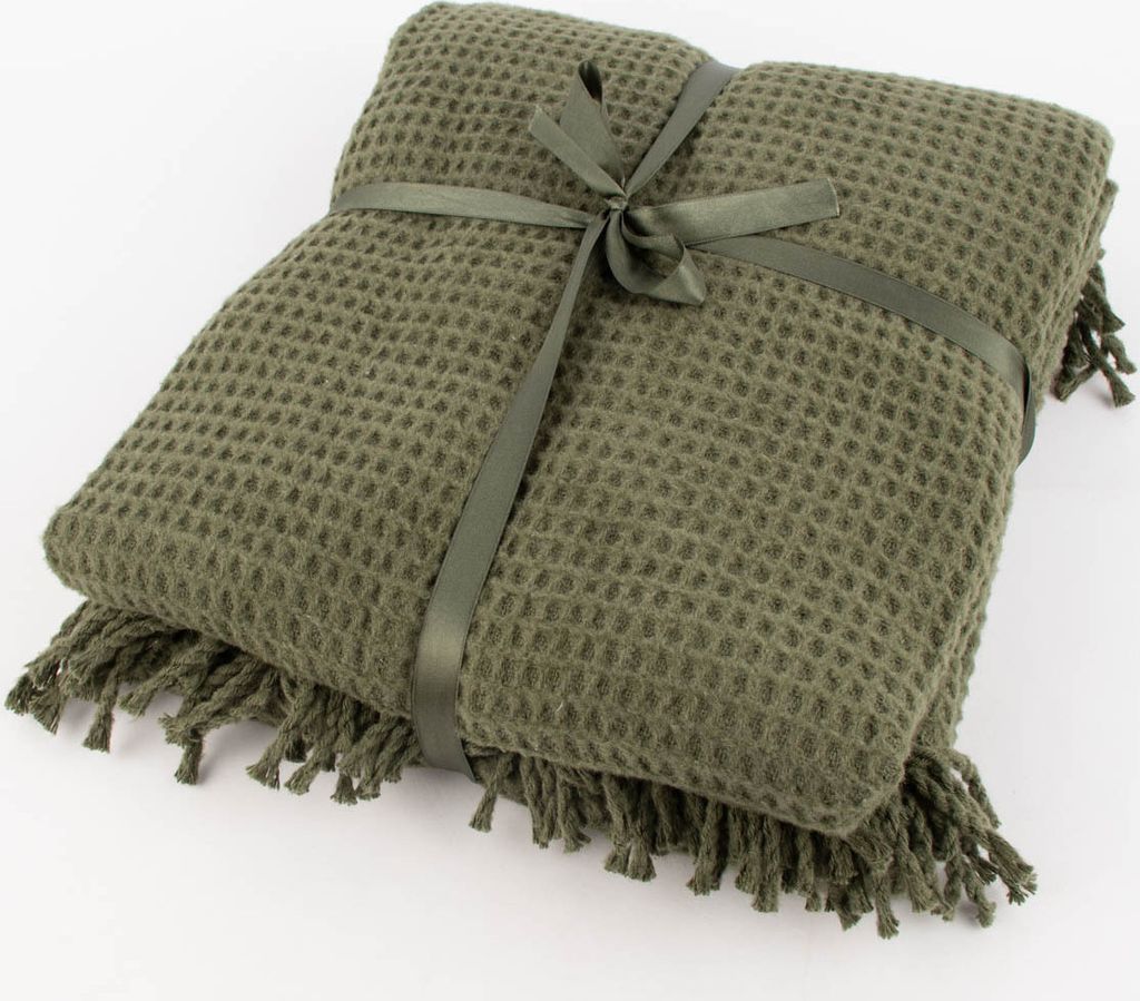 Kuscheldecke mit Waffelstruktur und Fransen grün 150x200cm