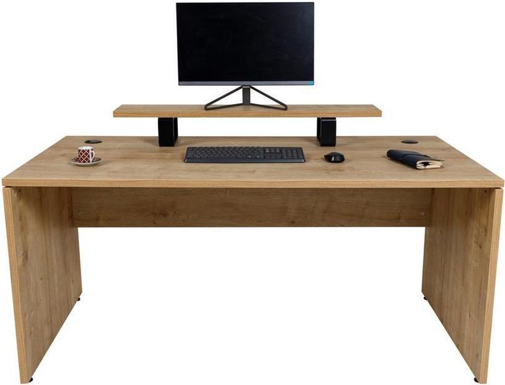 Schreibtisch Nuvi, 180 cm x 80 cm x 75 cm, Saphir Eiche Nachbildung inkl. Monitorständer