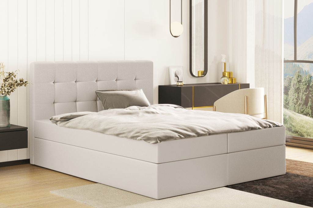 Kaiser Möbel Boxspringbett mit matratze und bettkasten, Schlafbett LUDANO 160 cm x 200 cm stoff Cayenne Hellbeige H3