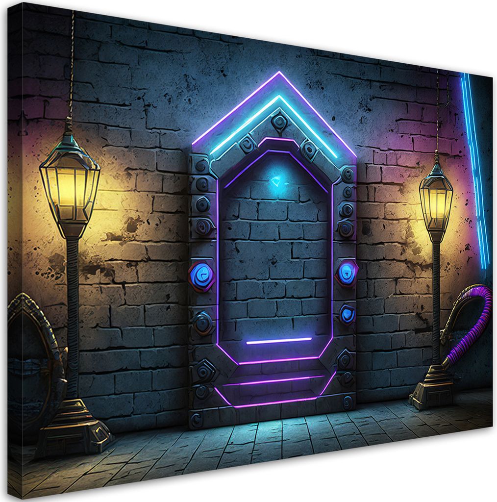 Leinwandbild Portal-Neon-Abstraktion 90x60 Feeby Violett bild für die wand bereit zum aufhängen