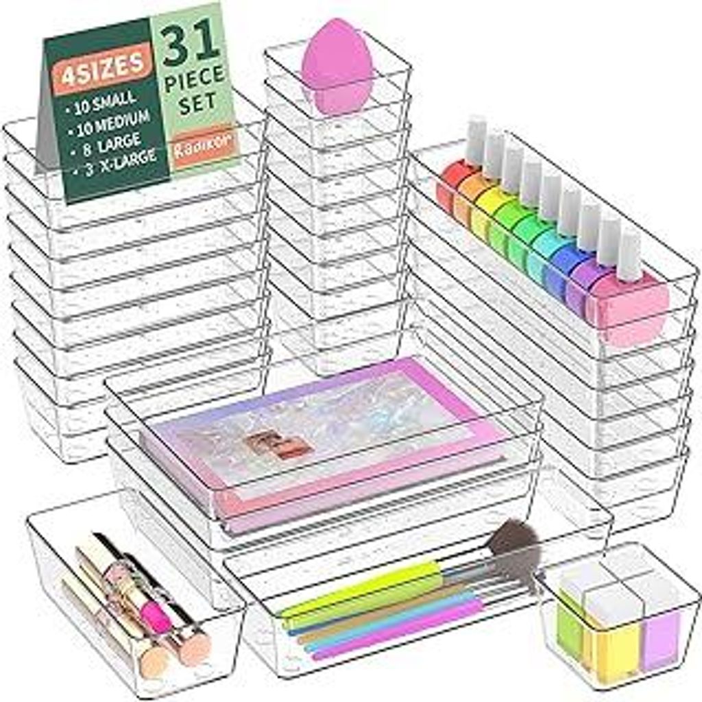 Radikor Schubladeneinsatz Schubladen Organizer -31 Stück Schminktisch Organizer in 4 Größen, Drawer Organizer, Make Up Organizer, Schubladen Ord...