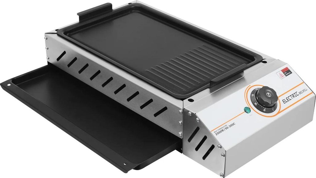 Elektrischer Tischgrill für innen - Modell SC-JHD9-T - 2500 W - Antihaftbeschichtung - Edelstahl - Grillfläche 42,5x22 cm - Temperatur 50–300 ...