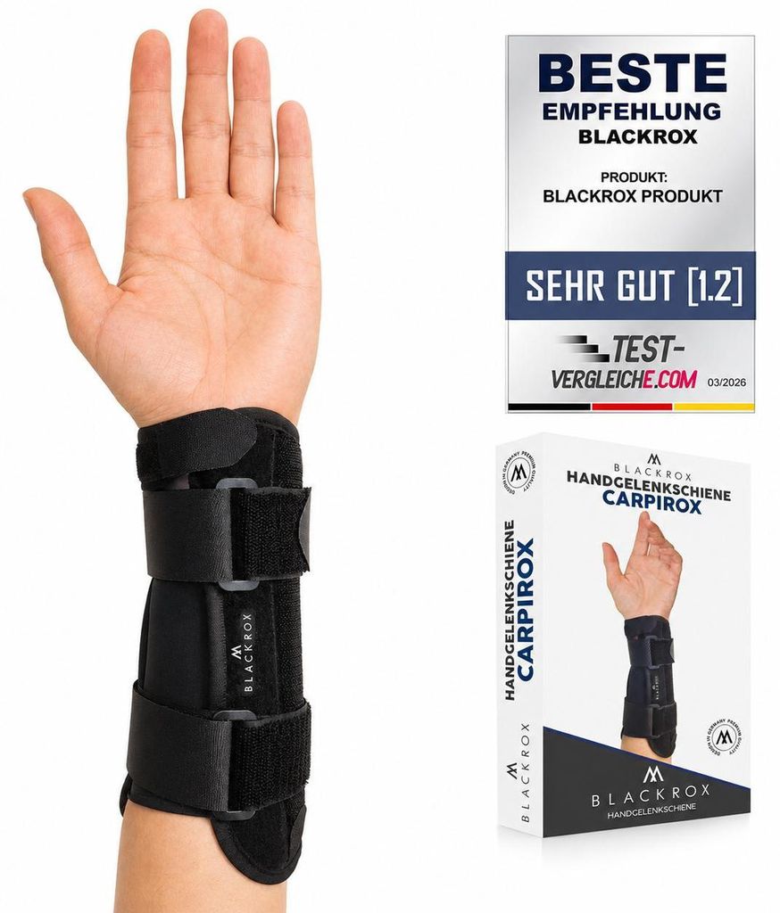 BLACKROX Handgelenkschiene CARPIROX Vergleichssieger Handgelenkbandage Handgelenkschiene Handgelenkstütze Handbandage Sport, schwarz, Gr. S