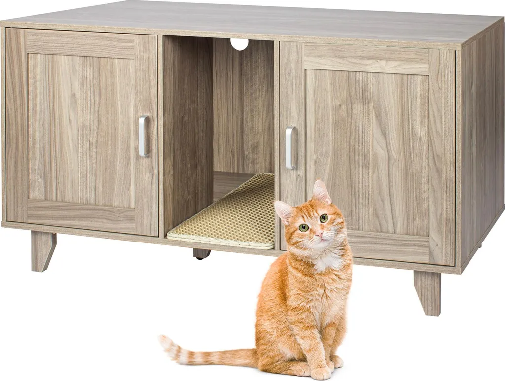 Mobile Copri Lettiera XXL Relaxdays Bianco/Legno - Arredo Gatti Moderno