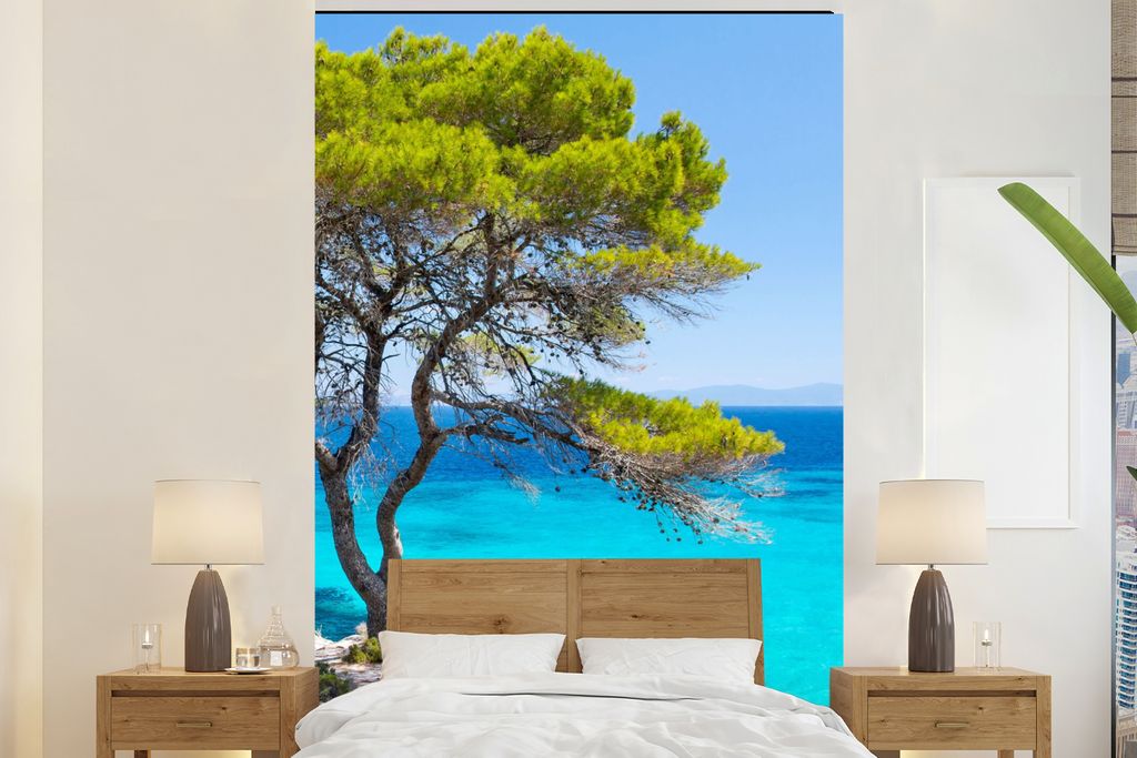 MuchoWow Fototapete für Wohnzimmer oder Schlafzimmer Wandtapete Vinyl Motivtapete Baum - Meer - Tropisch - Sommer - 170x260 cm - Wohnzimmertapete