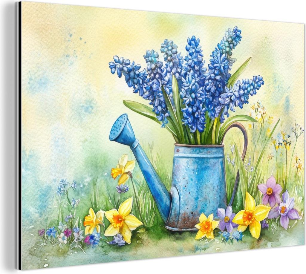 MuchoWow Wanddekoration Metall Metallbild Wandkunst 120x80 cm Gießkanne - Lavendel - Blüten MuchoWow Aluminium Gemälde - Alu Bild
