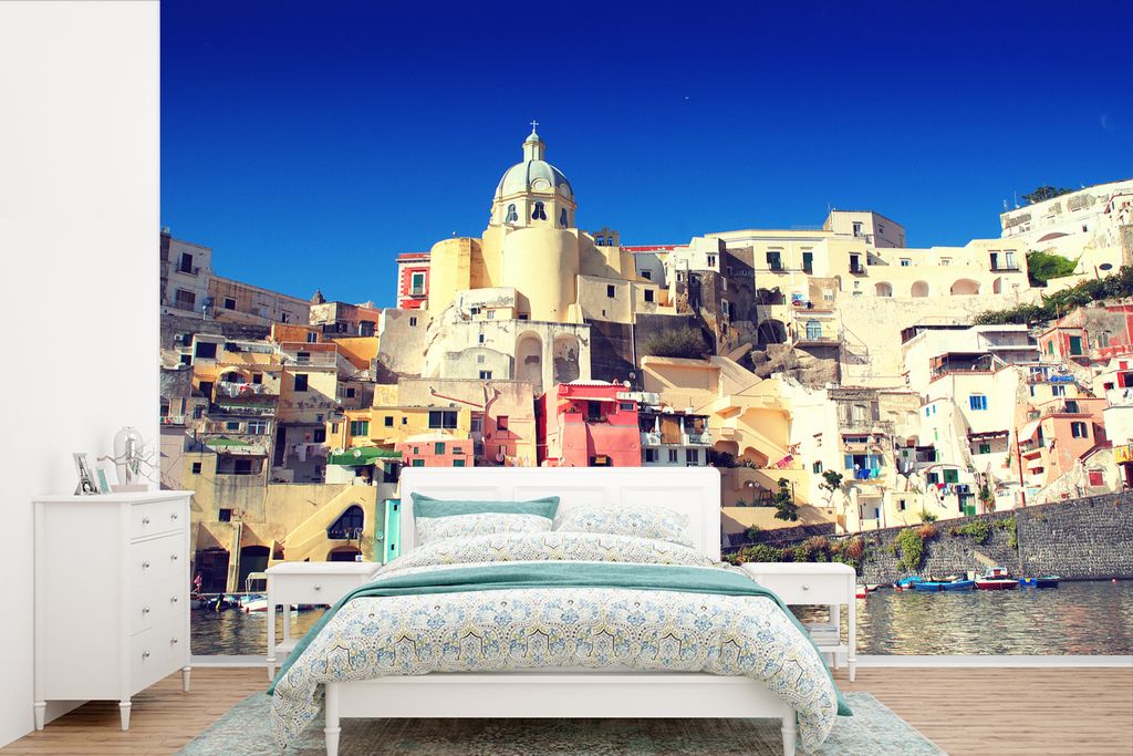 MuchoWow Fototapete für Wohnzimmer oder Schlafzimmer Wandtapete Vinyl Motivtapete Haus - Meer - Italien - 330x220 cm - Fototapeten