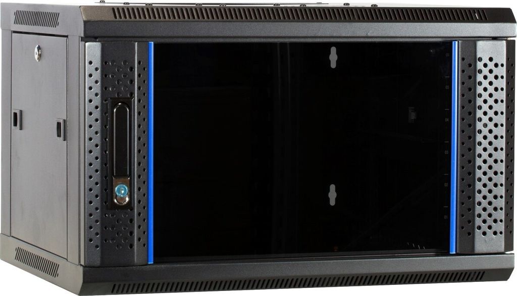 6 HE Serverschrank, Wandgehäuse, mit Glastür, nicht vormontiert (BxTxH) 600 x 450 x 367mm