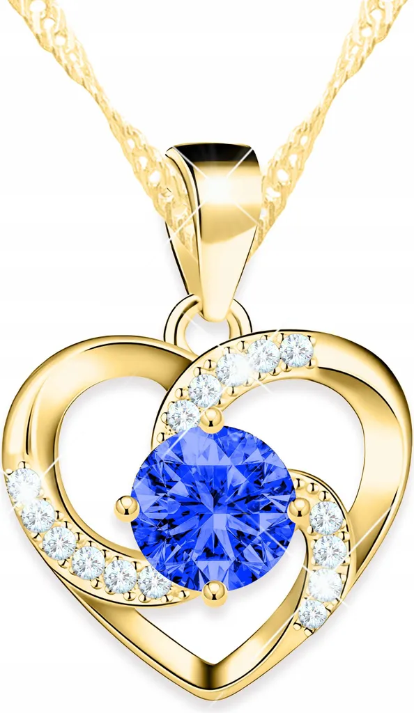 Collana a cuore d'oro con motivo a spirale e pietra a cuore blu, argento 925