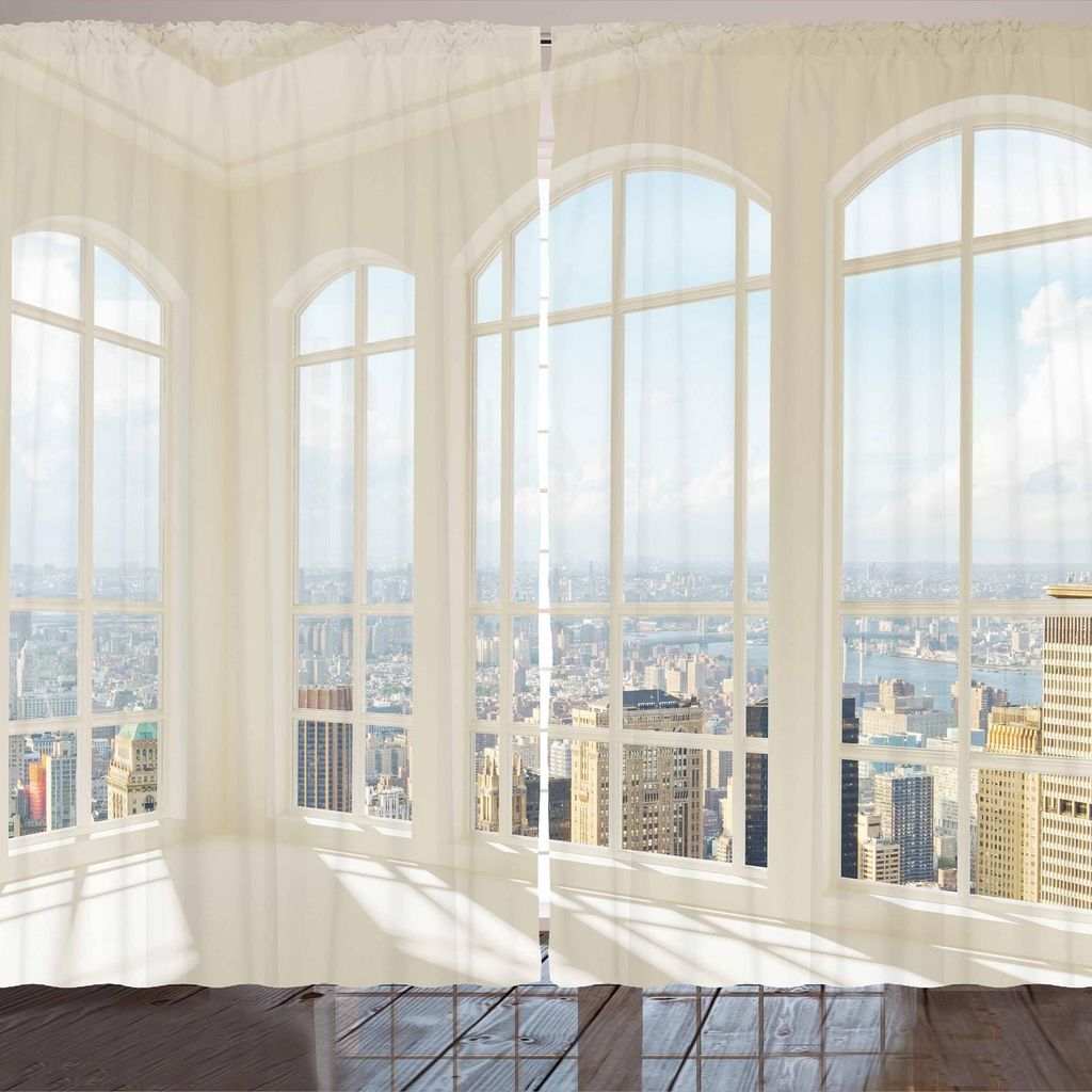 ARANDE Modern Gardine, Big White Moderne Wohnung Wohnung mit Blick auf die Stadt Urban View Print, 280 x 225 cm, Babyblau Weiß
