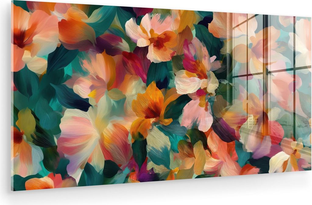 MuchoWow Glasbilder - Bilder auf Wandbild - Foto auf Glas Harmonisch - Abstrakte Blumen - Warme Töne 80x40 cm Wanddekoration aus Glas - Acrylglasb...