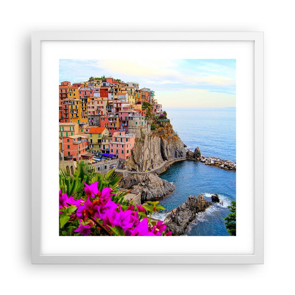 Gerahmtes Poster - Weißer Rahmen - Italien küste felsen landschaft - 40x40 cm - Wand Bild - Wanddeko - Wandbilder - Wandposter - Bilderrahmen - B...